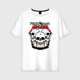 Женская футболка хлопок Oversize с принтом Metallica в Новосибирске, 100% хлопок | свободный крой, круглый ворот, спущенный рукав, длина до линии бедер
 | hard | metallica | rock | голова | группа | кости | крылья | металлика | музыка | надпись | рок | скелет | череп