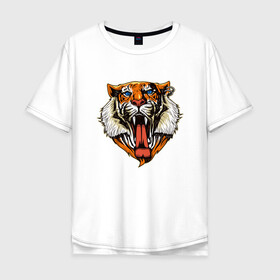 Мужская футболка хлопок Oversize с принтом Tiger Face в Новосибирске, 100% хлопок | свободный крой, круглый ворот, “спинка” длиннее передней части | Тематика изображения на принте: animal | beast | cat | cute | fluffy | hunter | lion | lion cub | lion king | mane | predator | red | tail | tiger | yellow | большая кошка | голова тигра | грива | животное | зверь | король лев | кот | милый | охотник | пушистый | тигр | тиг