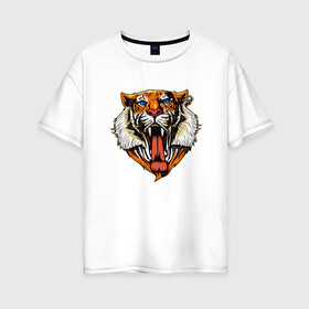 Женская футболка хлопок Oversize с принтом Tiger Face в Новосибирске, 100% хлопок | свободный крой, круглый ворот, спущенный рукав, длина до линии бедер
 | animal | beast | cat | cute | fluffy | hunter | lion | lion cub | lion king | mane | predator | red | tail | tiger | yellow | большая кошка | голова тигра | грива | животное | зверь | король лев | кот | милый | охотник | пушистый | тигр | тиг