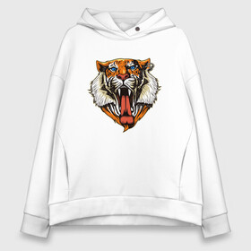 Женское худи Oversize хлопок с принтом Tiger Face в Новосибирске, френч-терри — 70% хлопок, 30% полиэстер. Мягкий теплый начес внутри —100% хлопок | боковые карманы, эластичные манжеты и нижняя кромка, капюшон на магнитной кнопке | animal | beast | cat | cute | fluffy | hunter | lion | lion cub | lion king | mane | predator | red | tail | tiger | yellow | большая кошка | голова тигра | грива | животное | зверь | король лев | кот | милый | охотник | пушистый | тигр | тиг