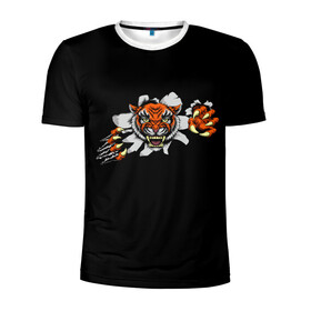 Мужская футболка 3D спортивная с принтом TIGER ART в Новосибирске, 100% полиэстер с улучшенными характеристиками | приталенный силуэт, круглая горловина, широкие плечи, сужается к линии бедра | animal | beast | cat | cute | fluffy | hunter | lion | lion cub | lion king | mane | predator | red | tail | tiger | yellow | большая кошка | голова тигра | грива | животное | зверь | король лев | кот | милый | охотник | пушистый | тигр | тиг