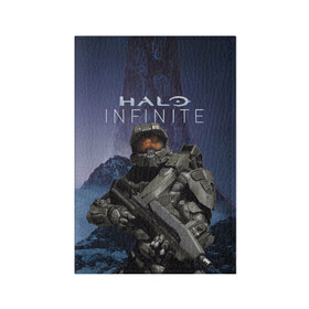 Обложка для паспорта матовая кожа с принтом Halo Infinite в Новосибирске, натуральная матовая кожа | размер 19,3 х 13,7 см; прозрачные пластиковые крепления | Тематика изображения на принте: 343 industries | мастер чиф | мъёльнир | ореол | спартанец