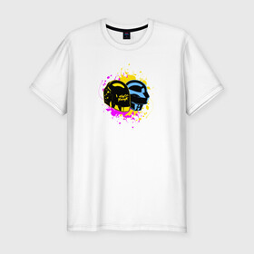 Мужская футболка хлопок Slim с принтом Daft Punk в Новосибирске, 92% хлопок, 8% лайкра | приталенный силуэт, круглый вырез ворота, длина до линии бедра, короткий рукав | daft punk | music | дафт панк | музыка | музыкальная группа | музыкант | робот