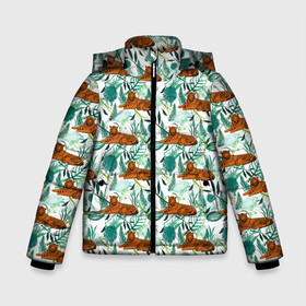Зимняя куртка для мальчиков 3D с принтом Цветы и Тигр Паттерн в Новосибирске, ткань верха — 100% полиэстер; подклад — 100% полиэстер, утеплитель — 100% полиэстер | длина ниже бедра, удлиненная спинка, воротник стойка и отстегивающийся капюшон. Есть боковые карманы с листочкой на кнопках, утяжки по низу изделия и внутренний карман на молнии. 

Предусмотрены светоотражающий принт на спинке, радужный светоотражающий элемент на пуллере молнии и на резинке для утяжки | black | cat | chill | relax | tiger | животные | коралловый | кот | кошки | лев | леопарды | отдых | паттерн | полосатый | полосы | растения | тигры | узор | цветы