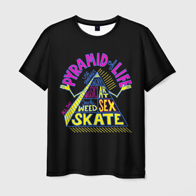 Мужская футболка 3D с принтом Суть жизни в Новосибирске, 100% полиэфир | прямой крой, круглый вырез горловины, длина до линии бедер | art | life | music | pyramid | skate | smoke | work | жизнь | мем | мемы | музыка | пирамида | работа | смысл | стиль | треугольник