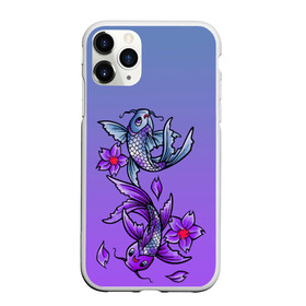 Чехол для iPhone 11 Pro матовый с принтом Рыбы и цветы в Новосибирске, Силикон |  | весна | градиент | двое | нереальное сочетание | пара | подводный мир | рыбки | рыбы | узор | фиолетовый | цветы