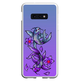 Чехол для Samsung S10E с принтом Рыбы и цветы в Новосибирске, Силикон | Область печати: задняя сторона чехла, без боковых панелей | весна | градиент | двое | нереальное сочетание | пара | подводный мир | рыбки | рыбы | узор | фиолетовый | цветы