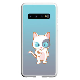 Чехол для Samsung Galaxy S10 с принтом кот с мороженкой в Новосибирске, Силикон | Область печати: задняя сторона чехла, без боковых панелей | Тематика изображения на принте: голубые глаза | кот | котенок | котик | кошак | мороженка | мороженко | мороженое | прямоходячий | рисунок | рожок