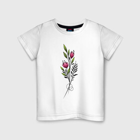 Детская футболка хлопок с принтом Graphic flower в Новосибирске, 100% хлопок | круглый вырез горловины, полуприлегающий силуэт, длина до линии бедер | 8 марта | girl | woman | бабушка | весна | девушкам | девушке | девушки | женский | листья | мама | март | подарок | тренд | цветочки | цветы