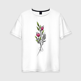 Женская футболка хлопок Oversize с принтом Graphic flower в Новосибирске, 100% хлопок | свободный крой, круглый ворот, спущенный рукав, длина до линии бедер
 | 8 марта | girl | woman | бабушка | весна | девушкам | девушке | девушки | женский | листья | мама | март | подарок | тренд | цветочки | цветы