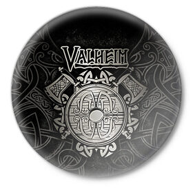 Значок с принтом Valheim в Новосибирске,  металл | круглая форма, металлическая застежка в виде булавки | valheim | viking | валхейм | викинги | игры