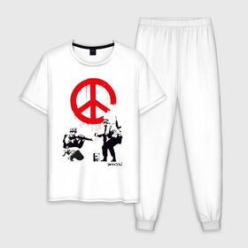Мужская пижама хлопок с принтом Make peace no war | Banksy в Новосибирске, 100% хлопок | брюки и футболка прямого кроя, без карманов, на брюках мягкая резинка на поясе и по низу штанин
 | art | banksy | street art | арт | бэнкси | граффити | со смыслом | сосмыслом | стритарт