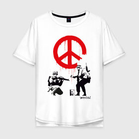Мужская футболка хлопок Oversize с принтом Make peace no war | Banksy в Новосибирске, 100% хлопок | свободный крой, круглый ворот, “спинка” длиннее передней части | art | banksy | street art | арт | бэнкси | граффити | со смыслом | сосмыслом | стритарт
