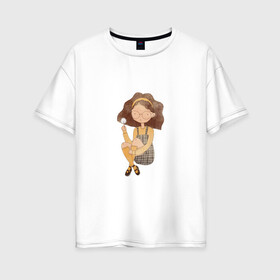 Женская футболка хлопок Oversize с принтом Девушка с одуванчиком в Новосибирске, 100% хлопок | свободный крой, круглый ворот, спущенный рукав, длина до линии бедер
 | девочка | девочка с одуванчиком | девушка | милая девочка