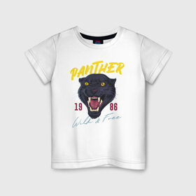 Детская футболка хлопок с принтом Пантера в Новосибирске, 100% хлопок | круглый вырез горловины, полуприлегающий силуэт, длина до линии бедер | 1986 | panther | wild | дикая | кошка | крупная кошка | пантера