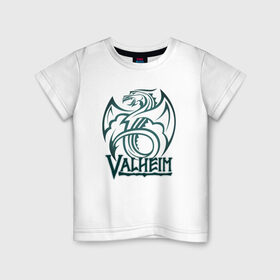 Детская футболка хлопок с принтом Valheim Dragon в Новосибирске, 100% хлопок | круглый вырез горловины, полуприлегающий силуэт, длина до линии бедер | fantasy | mmo | valheim | valve | валхейм | вальхейм | викинги | выживалка | игра | королевская битва | ммо | ролевая игра | фэнтази