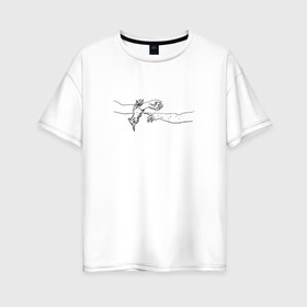 Женская футболка хлопок Oversize с принтом Котики в Новосибирске, 100% хлопок | свободный крой, круглый ворот, спущенный рукав, длина до линии бедер
 | животные | искусство | кот | котёнок | котик | кошка | руки | сотворение адама
