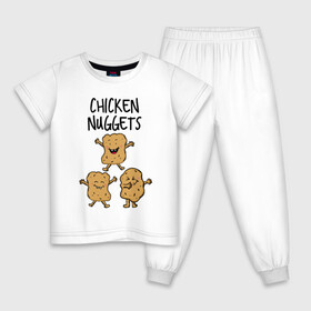 Детская пижама хлопок с принтом Веселые наггетсы в Новосибирске, 100% хлопок |  брюки и футболка прямого кроя, без карманов, на брюках мягкая резинка на поясе и по низу штанин
 | chicken nuggets | еда | живая еда | наггетсы | чикен наггетс