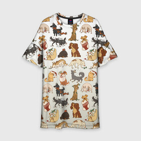 Детское платье 3D с принтом узор песики собачки гав в Новосибирске, 100% полиэстер | прямой силуэт, чуть расширенный к низу. Круглая горловина, на рукавах — воланы | ветеринару | гав | животные домашние | заводчику | заводчице | любителю собак | млекопитающее | мопс | мультипликационный персонаж | мультяшная собака | песики | питомцы | псы | собакены | собаки
