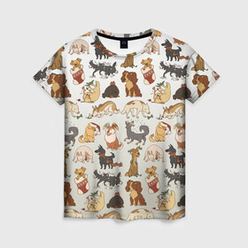 Женская футболка 3D с принтом узор песики собачки гав в Новосибирске, 100% полиэфир ( синтетическое хлопкоподобное полотно) | прямой крой, круглый вырез горловины, длина до линии бедер | ветеринару | гав | животные домашние | заводчику | заводчице | любителю собак | млекопитающее | мопс | мультипликационный персонаж | мультяшная собака | песики | питомцы | псы | собакены | собаки