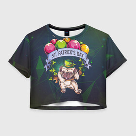 Женская футболка Crop-top 3D с принтом Полетели со мной в Новосибирске, 100% полиэстер | круглая горловина, длина футболки до линии талии, рукава с отворотами | saint patricks day | арт | графика | март | патрик | святой патрик | собака