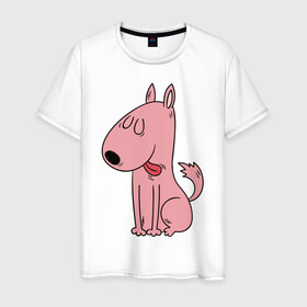 Мужская футболка хлопок с принтом милый щеночек рисунок в Новосибирске, 100% хлопок | прямой крой, круглый вырез горловины, длина до линии бедер, слегка спущенное плечо. | ветеринару | гав | животные домашние | любителю собак | млекопитающее | мопс | мультипликационный персонаж | мультяшная собака | песики | питомцы | псы | собакены | собаки | собачки | собачнику