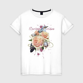 Женская футболка хлопок с принтом Spring vibes в Новосибирске, 100% хлопок | прямой крой, круглый вырез горловины, длина до линии бедер, слегка спущенное плечо | 8 марта | весна | девушке | женский | мама | подарок | топ | тренд | феминизм | цветы