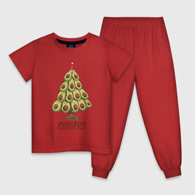 Детская пижама хлопок с принтом Avocado Christmas Tree в Новосибирске, 100% хлопок |  брюки и футболка прямого кроя, без карманов, на брюках мягкая резинка на поясе и по низу штанин
 | Тематика изображения на принте: claus | cute | nature | new year | santa | tree | авокадо | адвокадо | дед мороз | дед отмороз | ёлка | ель | из авокадо | колпак | косточка | милота | милые авокадо | новый год | прикол | природа | рождественское дерево