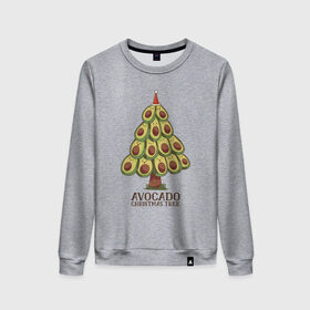 Женский свитшот хлопок с принтом Avocado Christmas Tree в Новосибирске, 100% хлопок | прямой крой, круглый вырез, на манжетах и по низу широкая трикотажная резинка  | claus | cute | nature | new year | santa | tree | авокадо | адвокадо | дед мороз | дед отмороз | ёлка | ель | из авокадо | колпак | косточка | милота | милые авокадо | новый год | прикол | природа | рождественское дерево