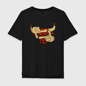 Мужская футболка хлопок Oversize с принтом Чикаго Буллз в Новосибирске, 100% хлопок | свободный крой, круглый ворот, “спинка” длиннее передней части | Тематика изображения на принте: chicago bulls | nba | баскетбол | быки | нба | чикаго буллз