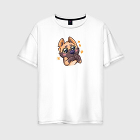 Женская футболка хлопок Oversize с принтом Собачка в Новосибирске, 100% хлопок | свободный крой, круглый ворот, спущенный рукав, длина до линии бедер
 | cute | dog | doggy | милая собачка | миленько | милота | овчарка | собака | собачка | стикер собаки