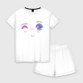 Женская пижама с шортиками хлопок с принтом Anime Eye в Новосибирске, 100% хлопок | футболка прямого кроя, шорты свободные с широкой мягкой резинкой | anime | cute | eye | face | girl | аниме | арт | брови | взгляд | глаза | девушка | лицо | милое | подмигивает | подмигивание | смущение | улыбка | флирт
