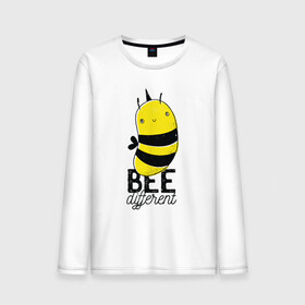 Мужской лонгслив хлопок с принтом Be Different - Прикол с пчелой в Новосибирске, 100% хлопок |  | art | bee | cute | hornet | lettering | pun | retro | vintage | wasp | арт | будь другим | будь разным | винтаж | все разные | выделяйся | игра слов | иллюстрация | каламбур | леттеринг | насекомое | оса | отличайся | пчела | пчелка