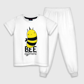 Детская пижама хлопок с принтом Be Different - Прикол с пчелой в Новосибирске, 100% хлопок |  брюки и футболка прямого кроя, без карманов, на брюках мягкая резинка на поясе и по низу штанин
 | art | bee | cute | hornet | lettering | pun | retro | vintage | wasp | арт | будь другим | будь разным | винтаж | все разные | выделяйся | игра слов | иллюстрация | каламбур | леттеринг | насекомое | оса | отличайся | пчела | пчелка