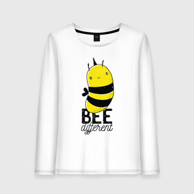 Женский лонгслив хлопок с принтом Be Different - Прикол с пчелой в Новосибирске, 100% хлопок |  | art | bee | cute | hornet | lettering | pun | retro | vintage | wasp | арт | будь другим | будь разным | винтаж | все разные | выделяйся | игра слов | иллюстрация | каламбур | леттеринг | насекомое | оса | отличайся | пчела | пчелка
