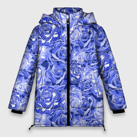 Женская зимняя куртка Oversize с принтом Голубые и синие розы в Новосибирске, верх — 100% полиэстер; подкладка — 100% полиэстер; утеплитель — 100% полиэстер | длина ниже бедра, силуэт Оверсайз. Есть воротник-стойка, отстегивающийся капюшон и ветрозащитная планка. 

Боковые карманы с листочкой на кнопках и внутренний карман на молнии | blue | flora | floral | flower | flowers | romantic | rose | roses | violet | букет роз | букет цветов | бутон | бутоны | день женщин | для девушек | для женщин | женский день | праздник | роза | романтика | садовая роза | флора