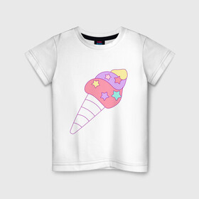 Детская футболка хлопок с принтом мороженое рожок звездочки в Новосибирске, 100% хлопок | круглый вырез горловины, полуприлегающий силуэт, длина до линии бедер | вкусняшки | детский | еда | звездочки | мороженое | мультяшный | рожок | сладости