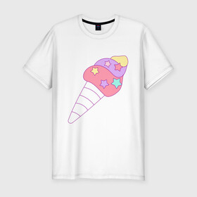 Мужская футболка хлопок Slim с принтом мороженое рожок звездочки в Новосибирске, 92% хлопок, 8% лайкра | приталенный силуэт, круглый вырез ворота, длина до линии бедра, короткий рукав | вкусняшки | детский | еда | звездочки | мороженое | мультяшный | рожок | сладости
