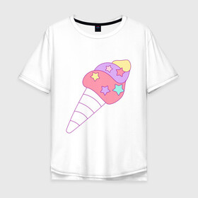 Мужская футболка хлопок Oversize с принтом мороженое рожок звездочки в Новосибирске, 100% хлопок | свободный крой, круглый ворот, “спинка” длиннее передней части | вкусняшки | детский | еда | звездочки | мороженое | мультяшный | рожок | сладости