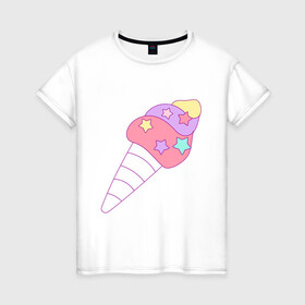 Женская футболка хлопок с принтом мороженое рожок звездочки в Новосибирске, 100% хлопок | прямой крой, круглый вырез горловины, длина до линии бедер, слегка спущенное плечо | вкусняшки | детский | еда | звездочки | мороженое | мультяшный | рожок | сладости