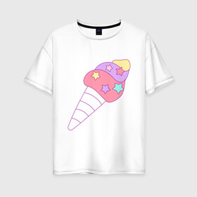 Женская футболка хлопок Oversize с принтом мороженое рожок звездочки в Новосибирске, 100% хлопок | свободный крой, круглый ворот, спущенный рукав, длина до линии бедер
 | вкусняшки | детский | еда | звездочки | мороженое | мультяшный | рожок | сладости