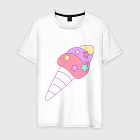 Мужская футболка хлопок с принтом мороженое рожок звездочки в Новосибирске, 100% хлопок | прямой крой, круглый вырез горловины, длина до линии бедер, слегка спущенное плечо. | вкусняшки | детский | еда | звездочки | мороженое | мультяшный | рожок | сладости