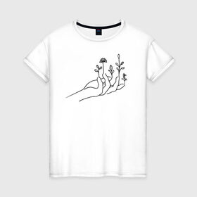 Женская футболка хлопок с принтом Hand flower в Новосибирске, 100% хлопок | прямой крой, круглый вырез горловины, длина до линии бедер, слегка спущенное плечо | flo | flowers | растения | флористика | цветение | цветы