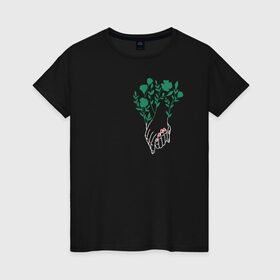 Женская футболка хлопок с принтом Flo в Новосибирске, 100% хлопок | прямой крой, круглый вырез горловины, длина до линии бедер, слегка спущенное плечо | flo | flowers | растения | флористика | цветение | цветы