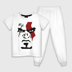 Детская пижама хлопок с принтом Кратос - Бог войны - Kratos в Новосибирске, 100% хлопок |  брюки и футболка прямого кроя, без карманов, на брюках мягкая резинка на поясе и по низу штанин
 | game | god of war | kratos | бог войны | злость | игра | контуры | кратос | лицо