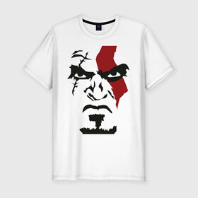 Мужская футболка хлопок Slim с принтом Кратос - Бог войны - Kratos в Новосибирске, 92% хлопок, 8% лайкра | приталенный силуэт, круглый вырез ворота, длина до линии бедра, короткий рукав | game | god of war | kratos | бог войны | злость | игра | контуры | кратос | лицо