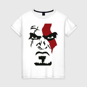 Женская футболка хлопок с принтом Кратос - Бог войны - Kratos в Новосибирске, 100% хлопок | прямой крой, круглый вырез горловины, длина до линии бедер, слегка спущенное плечо | game | god of war | kratos | бог войны | злость | игра | контуры | кратос | лицо