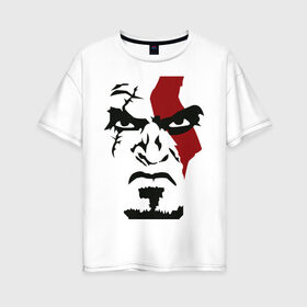 Женская футболка хлопок Oversize с принтом Кратос - Бог войны - Kratos в Новосибирске, 100% хлопок | свободный крой, круглый ворот, спущенный рукав, длина до линии бедер
 | game | god of war | kratos | бог войны | злость | игра | контуры | кратос | лицо