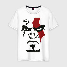 Мужская футболка хлопок с принтом Кратос - Бог войны - Kratos в Новосибирске, 100% хлопок | прямой крой, круглый вырез горловины, длина до линии бедер, слегка спущенное плечо. | game | god of war | kratos | бог войны | злость | игра | контуры | кратос | лицо