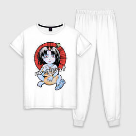 Женская пижама хлопок с принтом Маленький Кришна в Новосибирске, 100% хлопок | брюки и футболка прямого кроя, без карманов, на брюках мягкая резинка на поясе и по низу штанин | аниме | индуизм | кришна | милый | харе кришна | япония | японский